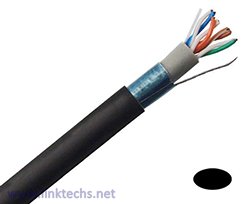 CAT5E Cable, Direct Burial Shielded Solid Copper, Water Blocking PVC Layer, UV Resistant LSZH Outer Jacket, Black, 24 AWG