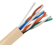 CAT5E Outdoor Bulk Ethernet Cable, Solid Copper, UL Listed UTP CMX, 24 AWG - Beige/Yellow
