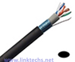 CAT5E Cable, Direct Burial Shielded Solid Copper, Water Blocking PVC Layer, UV Resistant LSZH Outer Jacket, Black, 24 AWG